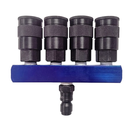 Interstate Pneumatics Aluminum Rectangular Manifold with Four 3/8" Steel Automotive Couplers & One 3/8" Steel Plug Kit FPM44S-KA6